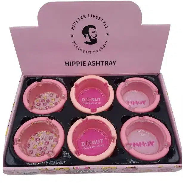 Hipster Hippie Ashtray w Silicone Mix Colors, Pink Box (6pc/display) (AT013)