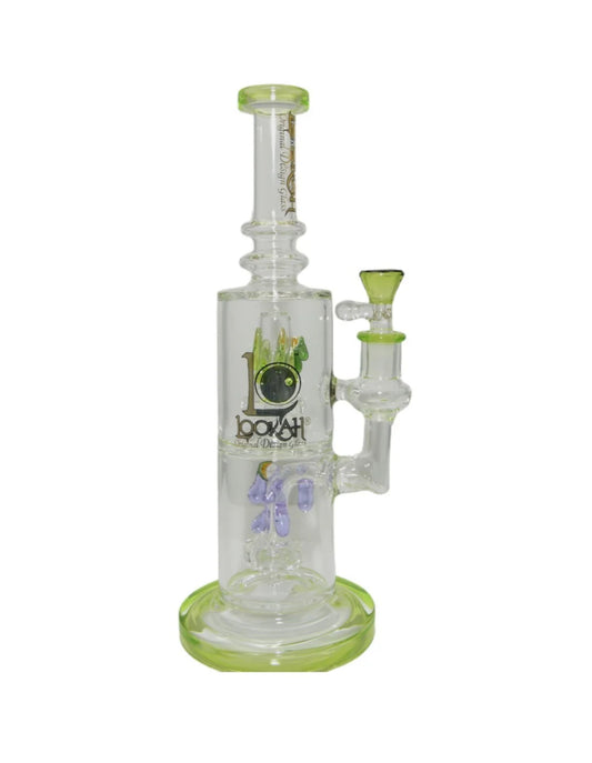 Lookah 12in Water Pipe Clear w Colored Drops, Green Top (WPC811GR)