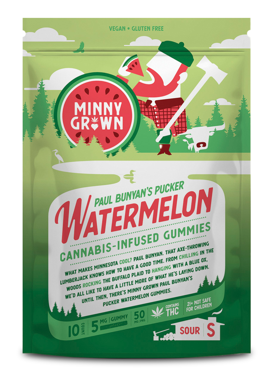 Hemp Edibles-Minny Grown - THC Gummies Watermelon, 50mg, 10pc/bag