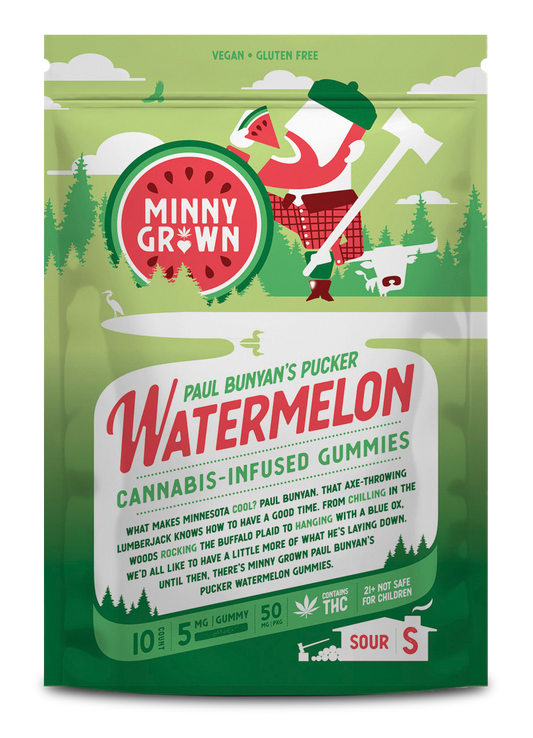 Hemp Edibles-Minny Grown - THC Gummies Watermelon, 50mg, 10pc/bag