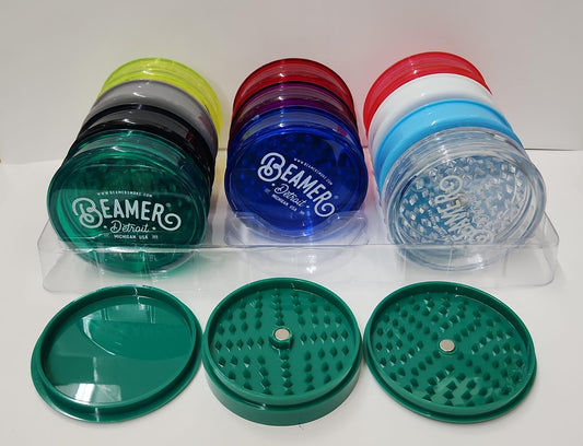 BEAMER GRINDER-BEAMER - VIRGIN ACRYLIC 3PC W/STORAGE 90MM, 12PC/DISPLAY, DETROIT LOGO