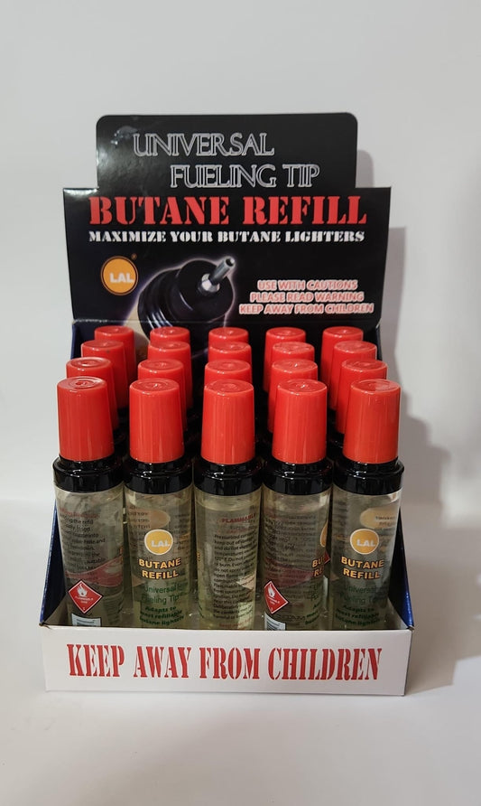 LAL BUTANE-LAL - BUTANE REFILL, UNIVERSAL FUELING TIP, 18ML, (20PC/DISPLAY)