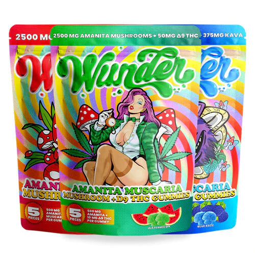 WUNDER MUSHROOM EDIBLES-WUNDER - MUSHROOMS GUMMIES 500MG AMANITA MUSCARA,5PC/BAG (10BAG/BOX)