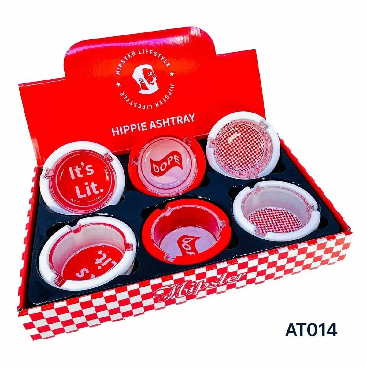 Hipster Hippie Ashtray w Silicone Mix Colors, Red Box (6pc/display) (AT014)