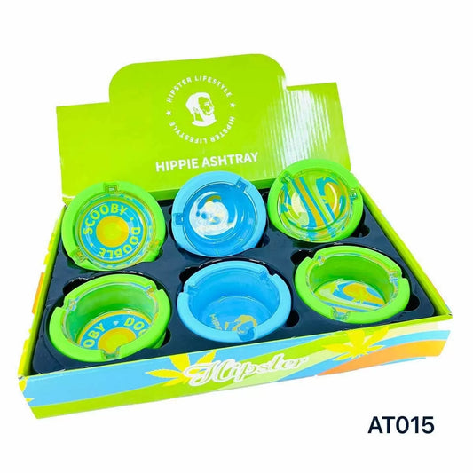 Hipster Hippie Ashtray w Silicone Mix Colors, Green Box (6pc/display) (AT015)