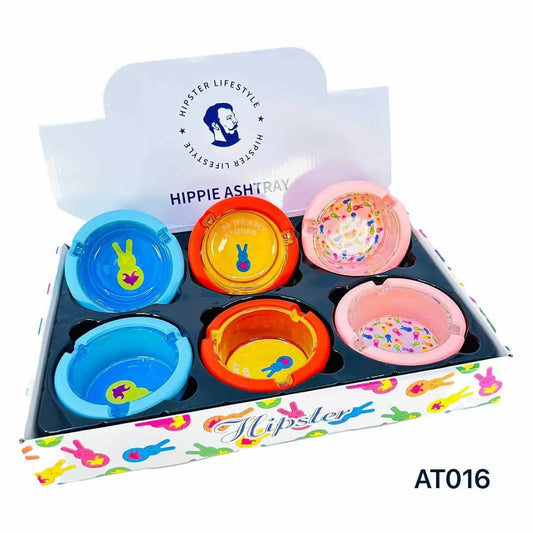 Hipster Hippie Ashtray w Silicone Mix Colors, White Box (6pc/display) (AT016)