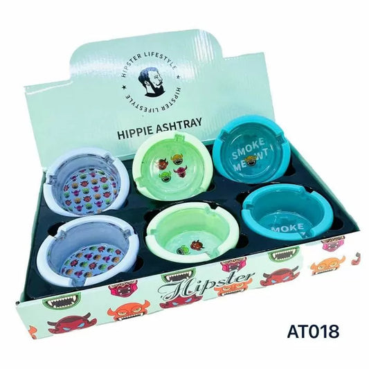 Hipster Hippie Ashtray w Silicone Mix Colors, Teal Box (6pc/display) (AT018)