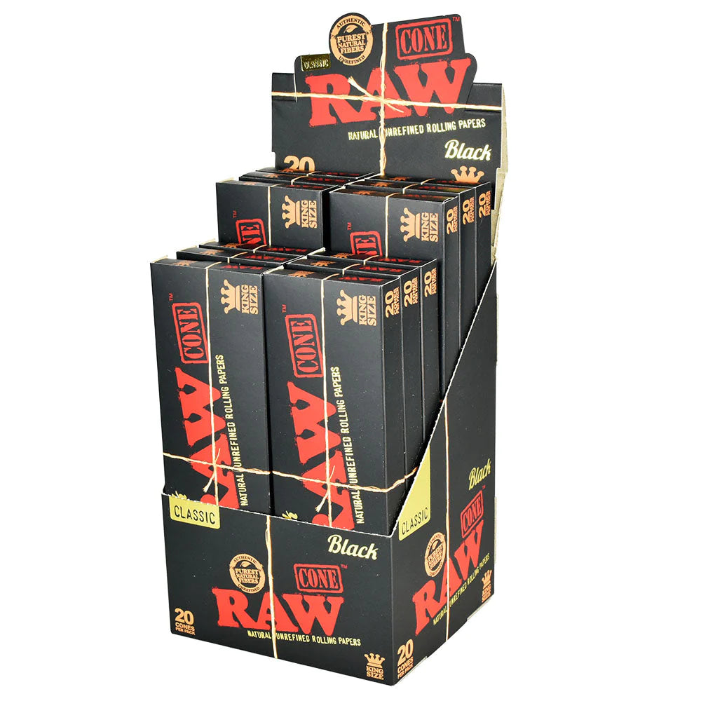 RAW PAPER CONE-RAW - BLACK KING SIZE 84MM/24MM, 20PC/PACK, 12PACK/BOX