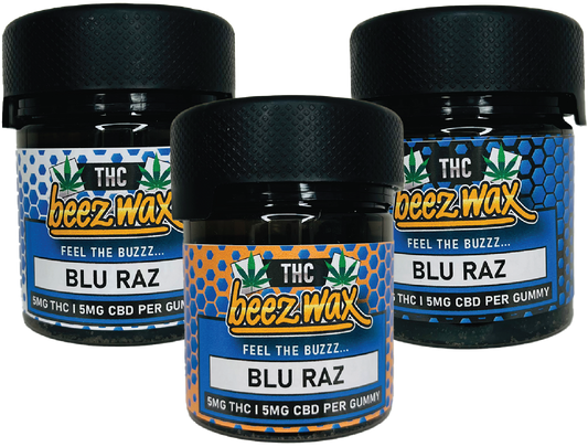 BEEZWAX HEMP EDIBLES-BEEZWAX - LEGAL THC 9 GUMMIES BLUE RAZZ, 50MG (6PC/BOX)