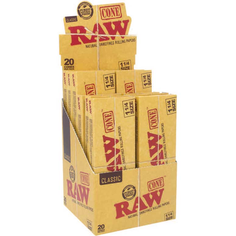 RAW PAPER CONE-RAW - CLASSIC 1.25 SIZE 84MM/24MM, 20PC/PACK, 12PACK/BOX