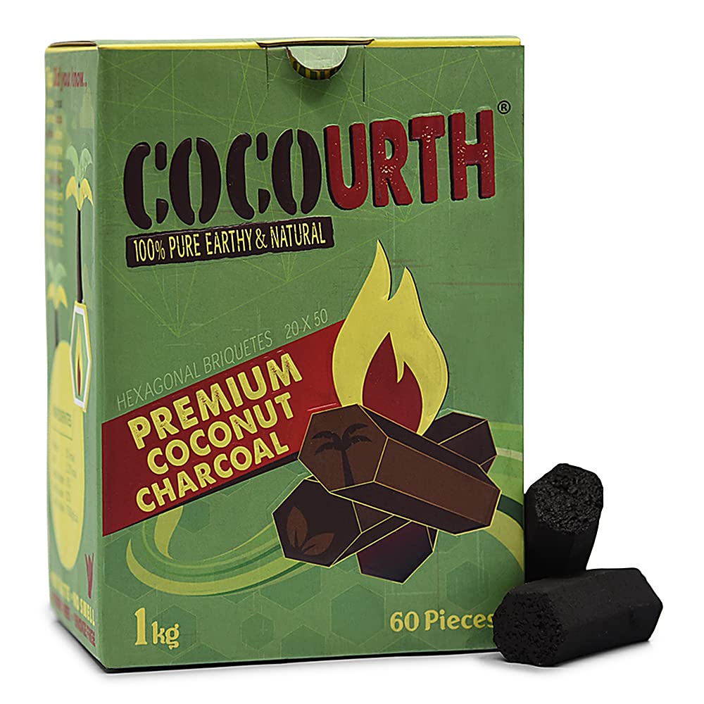 COCOURTH HOOKAH CHARCOAL-COCOURTH - PREMIUM COCONUT CHARCOAL HEXAGONS, 1KGX10X60PCS