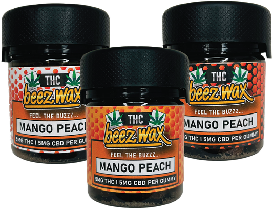 BEEZWAX HEMP EDIBLES-BEEZWAX - LEGAL THC 9 GUMMIES MANGO PEACH, 50MG (6PC/BOX)