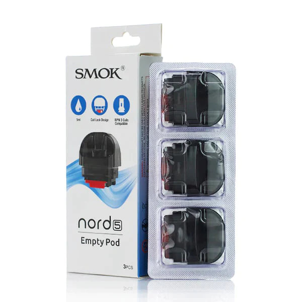 SMOK E-CIG COILS/PODS-SMOK - NORD 5 EMPTY REPLACEMENT CARTRIDGE 5ML, 3PC/PACK