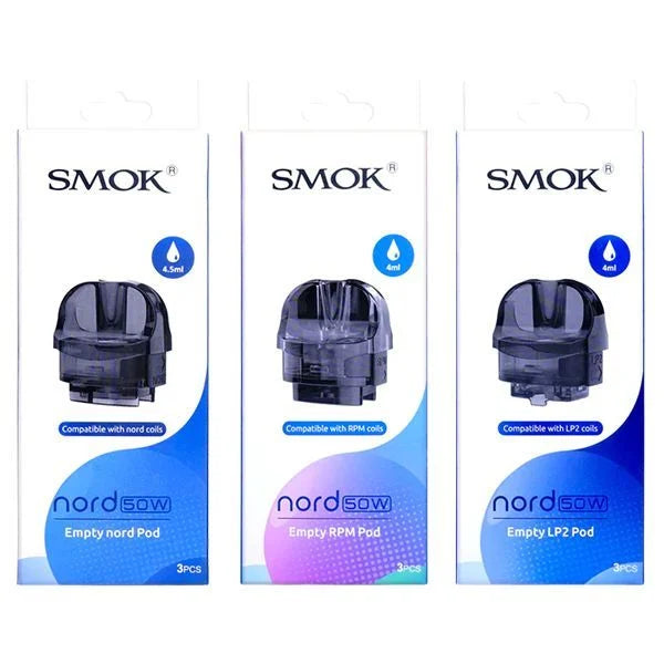 SMOK E-CIG COILS/PODS-SMOK - NORD 50W REPLACEMENT CARTRIDGE EMPTY, 3PC/PACK