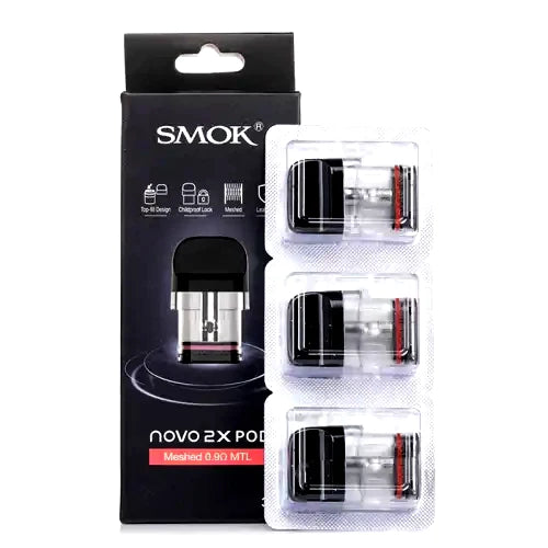 SMOK E-CIG COILS/PODS-SMOK - NOVO2X REFILLABLE REPLACEMENT POD MESHED 0.8OHM MTL 2ML, 3PC/PACK