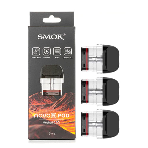 SMOK E-CIG COILS/PODS-SMOK - NOVO5 REPLACEMENT CARTRIDGE W/COIL 0.7OHM 2ML, 3PC/PACK