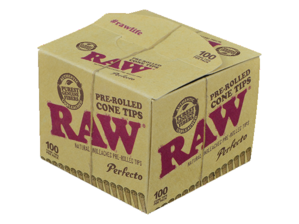 RAW PAPER ACCESSORIES-RAW - PRE-ROLLED CONE TIPS PERFECTO, 100PC/BOX