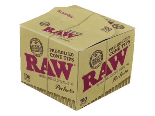 RAW PAPER ACCESSORIES-RAW - PRE-ROLLED CONE TIPS PERFECTO, 100PC/BOX