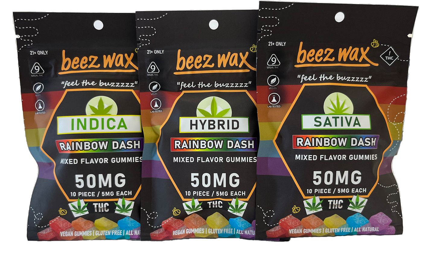 BEEZWAX HEMP EDIBLES-BEEZWAX - LEGAL THC GUMMIES RAINBOW DASH, 50MG (10BAGS/BOX)