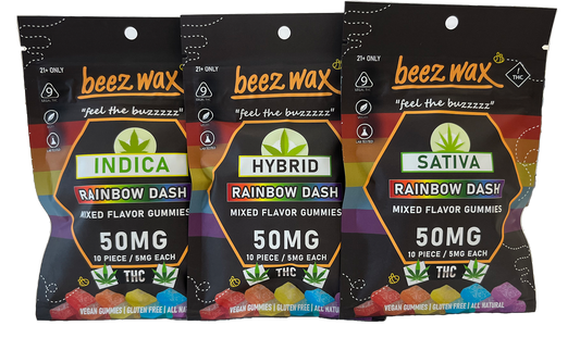 BEEZWAX HEMP EDIBLES-BEEZWAX - LEGAL THC GUMMIES RAINBOW DASH, 50MG (10BAGS/BOX)