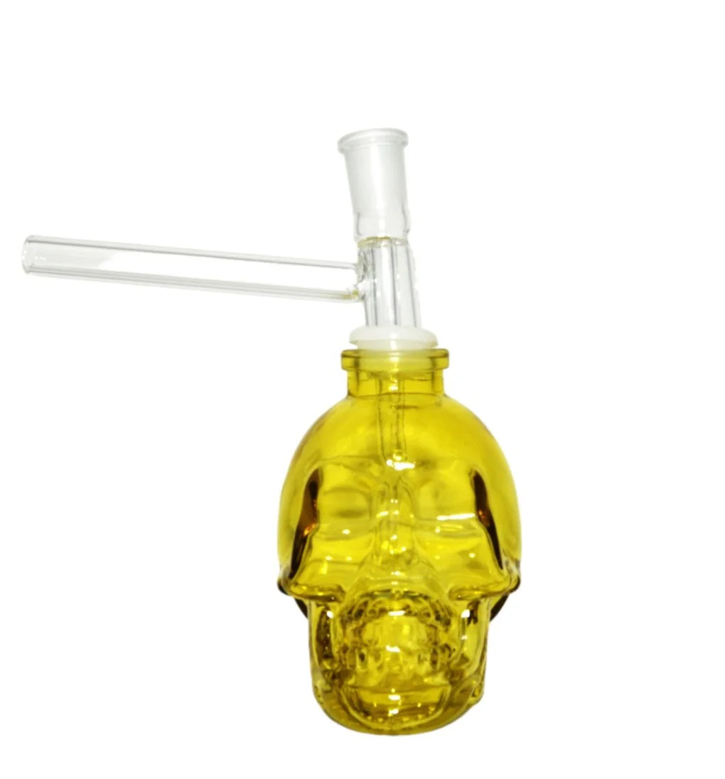 Glass Oil Burner Skull Head w/Silicon Mouth Piece, Small, Variety Color [4inches]